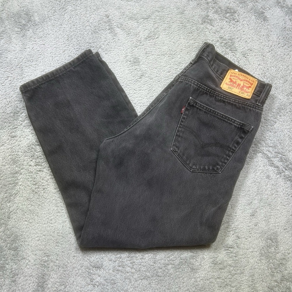 Levis 550 Jeans Men's 36x30 Black Relaxed Fit Casual‎ Grunge Tapered *SPOTS